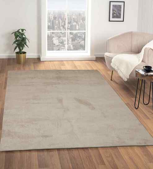 Taupe Solid Polyester 4x6 Feet Machine Made Carpet