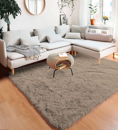 Taupe Solid Wool Blend 3 X 5 Feet Tufted Carpet
