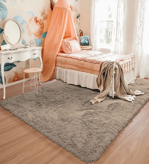 Taupe Solid Wool Blend 4 X 6 Feet Tufted Carpet
