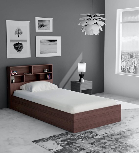 Buy Takeo Single  Bed  in Walnut Finish Mintwud by 