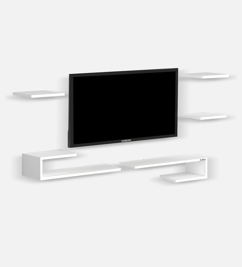 Buy Taina Engineered Wood Wall Mount TV Shelf in White Finish by Anikaa Online TV Shelves