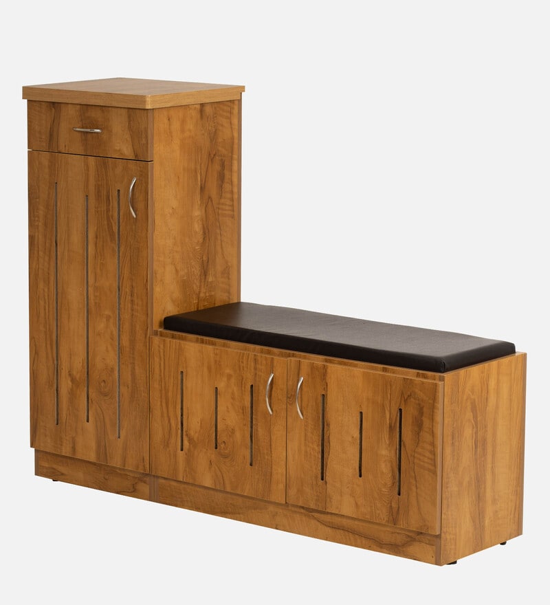 Buy Tapal Shoe Rack with Seating in Tan Matte Finish by Solace Craft Online Shoe Rack with