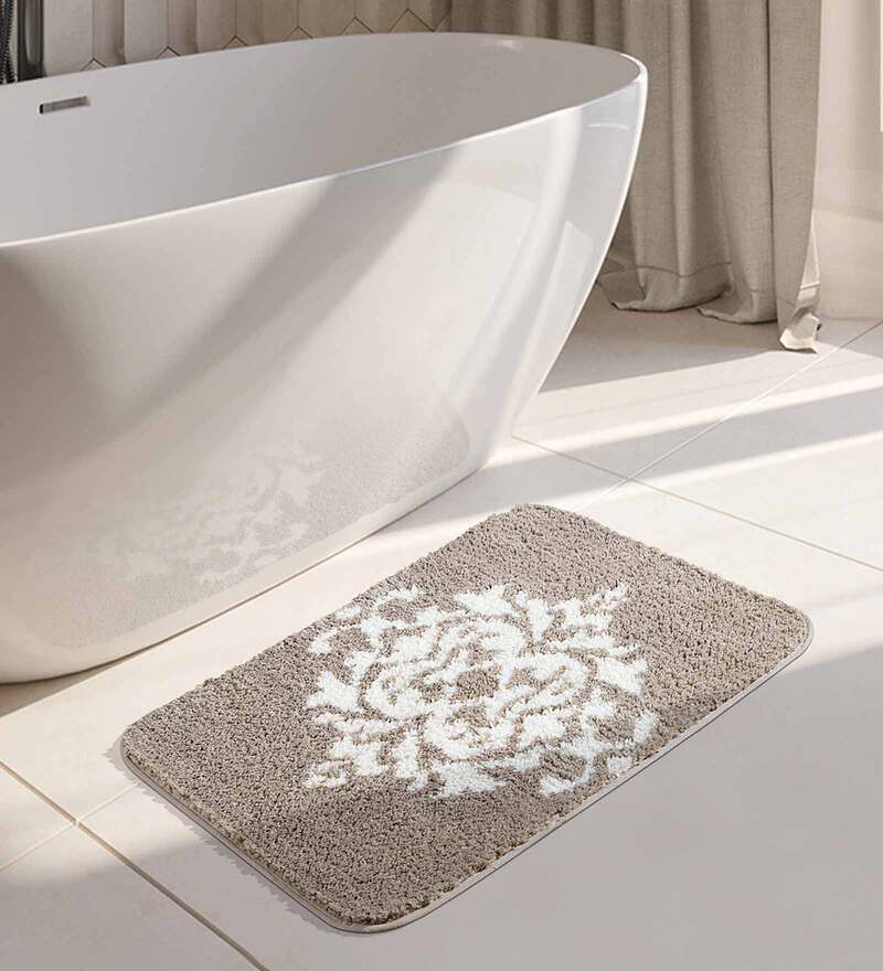 Buy Taupe Traditional Polyester AntiSkid Bathmat by Obsessions Online