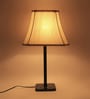 White Fabric Shade Table Lamp with Black Base