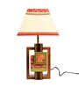 Table Lamp Handcrafted In Wood With Tribal Motifs & White Shade