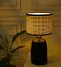 Table Lamps  Black Metal Base With Rattan Fabric Lampshade 21"For Home Decoration
