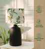 Table Lamps Black Metal Base With Green Tropical Fabric Lampshade 21" For Home Decoration