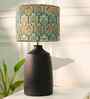Table Lamps Black Metal Base With Teal Garland Fabric Lampshade 21" For Home Decoration