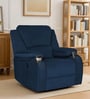 Taki Velvet 1 Seater Manual Recliner In Blue Colour with Hidden Cupholders