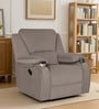 Taki Velvet 1 Seater Manual Recliner in Light Grey Colour with Hidden Cupholders