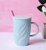 Tall 400ml Pastel Blue Ceramic (Set of 2) Coffee Mug with Lid