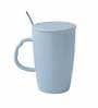 Tall 400ml Pastel Blue Ceramic (Set of 2) Coffee Mug with Lid