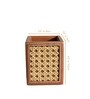 Tan Brown PU Leather and Natural Rattan Desk Organizer Stationery Holder