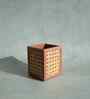 Tan Brown PU Leather and Natural Rattan Desk Organizer Stationery Holder
