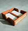 Tan Brown PU Leather and Natural Rattan Tissue Holder with Weighted Bar Design