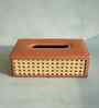 Tan Brown Rectangular PU Leather and Natural Rattan Tissue Box Holder