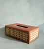 Tan Brown Rectangular PU Leather and Natural Rattan Tissue Box Holder