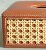 Tan Brown Rectangular PU Leather and Natural Rattan Tissue Box Holder