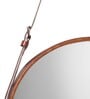 18 Inch Tan Leather Round Hanging Mirror with Belt