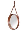 18 Inch Tan Leather Round Hanging Mirror with Belt
