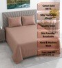 Tan Solid 400 TC Cotton Satin Superking Size Bedsheet With 2 Pillow Covers