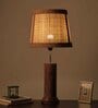 Tapered Saloni Round Base Wood Base Table Lamp with Bamboo Shade (Brown & Beige)