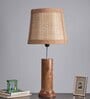 Tapered Saloni Round Base Wood Base Table Lamp with Bamboo Shade (Brown & Beige)