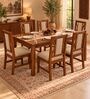 Tarang 6 Seater Dining Set In Provincial Teak Finish With Beige Colour Chair Tarang 6 Seater Dining Set In Provincial Teak Finish With Beige Colour Chair