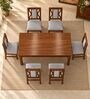 Tarang 6 Seater Dining Set In Provincial Teak Finish With Grey Colour Chair Tarang 6 Seater Dining Set In Provincial Teak Finish With Grey Colour Chair