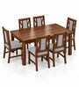 Tarang 6 Seater Dining Set In Provincial Teak Finish With Grey Colour Chair Tarang 6 Seater Dining Set In Provincial Teak Finish With Grey Colour Chair
