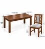 Tarang 6 Seater Dining Set In Provincial Teak Finish With Grey Colour Chair Tarang 6 Seater Dining Set In Provincial Teak Finish With Grey Colour Chair