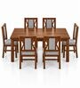 Tarang 6 Seater Dining Set In Provincial Teak Finish With Grey Colour Chair Tarang 6 Seater Dining Set In Provincial Teak Finish With Grey Colour Chair