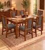 Tarang 6 Seater Dining Set In Provincial Teak Finish With Grey Colour Chair Tarang 6 Seater Dining Set In Provincial Teak Finish With Grey Colour Chair
