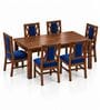 Tarang 6 Seater Dining Set In Provincial Teak Finish With Navy Blue Colour Chair Tarang 6 Seater Dining Set In Provincial Teak Finish With Navy Blue Colour Chair