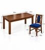 Tarang 6 Seater Dining Set In Provincial Teak Finish With Navy Blue Colour Chair Tarang 6 Seater Dining Set In Provincial Teak Finish With Navy Blue Colour Chair