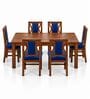 Tarang 6 Seater Dining Set In Provincial Teak Finish With Navy Blue Colour Chair Tarang 6 Seater Dining Set In Provincial Teak Finish With Navy Blue Colour Chair