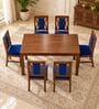 Tarang 6 Seater Dining Set In Provincial Teak Finish With Navy Blue Colour Chair Tarang 6 Seater Dining Set In Provincial Teak Finish With Navy Blue Colour Chair
