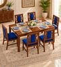 Tarang 6 Seater Dining Set In Provincial Teak Finish With Navy Blue Colour Chair Tarang 6 Seater Dining Set In Provincial Teak Finish With Navy Blue Colour Chair
