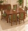 Tarang 6 Seater Dining Set In Provincial Teak Finish With Olive Green Colour Chair Tarang 6 Seater Dining Set In Provincial Teak Finish With Olive Green Colour Chair