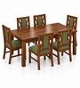 Tarang 6 Seater Dining Set In Provincial Teak Finish With Olive Green Colour Chair Tarang 6 Seater Dining Set In Provincial Teak Finish With Olive Green Colour Chair