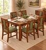 Tarang 6 Seater Dining Set In Provincial Teak Finish With Olive Green Colour Chair Tarang 6 Seater Dining Set In Provincial Teak Finish With Olive Green Colour Chair