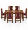 Tarang 6 Seater Dining Set In Provincial Teak Finish With Plum Colour Chair Tarang 6 Seater Dining Set In Provincial Teak Finish With Plum Colour Chair
