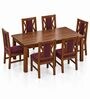 Tarang 6 Seater Dining Set In Provincial Teak Finish With Plum Colour Chair Tarang 6 Seater Dining Set In Provincial Teak Finish With Plum Colour Chair