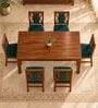 Tarang 6 Seater Dining Set In Provincial Teak Finish With Teal Green Colour Chair Tarang 6 Seater Dining Set In Provincial Teak Finish With Teal Green Colour Chair