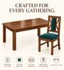 Tarang 6 Seater Dining Set In Provincial Teak Finish With Teal Green Colour Chair Tarang 6 Seater Dining Set In Provincial Teak Finish With Teal Green Colour Chair