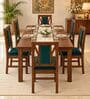 Tarang 6 Seater Dining Set In Provincial Teak Finish With Teal Green Colour Chair Tarang 6 Seater Dining Set In Provincial Teak Finish With Teal Green Colour Chair