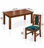 Tarang 6 Seater Dining Set In Provincial Teak Finish With Teal Green Colour Chair Tarang 6 Seater Dining Set In Provincial Teak Finish With Teal Green Colour Chair