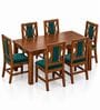 Tarang 6 Seater Dining Set In Provincial Teak Finish With Teal Green Colour Chair Tarang 6 Seater Dining Set In Provincial Teak Finish With Teal Green Colour Chair