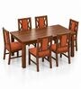 Tarang 6 Seater Dining Set In Provincial Teak Finish With Terracotta Orange Colour Chair Tarang 6 Seater Dining Set In Provincial Teak Finish With Terracotta Orange Colour Chair
