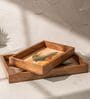 Set of 2 Taruni Serving Tray Set Acacia Wood Trays with Raised Edges